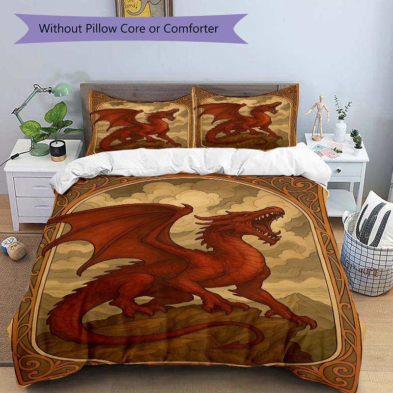 3pcs Dragon Art Duvet Cover Set - Includes 1 Duvet Cover and 2 Pillowcases, No Quilt Core, All-Season Home Decor yy251111051