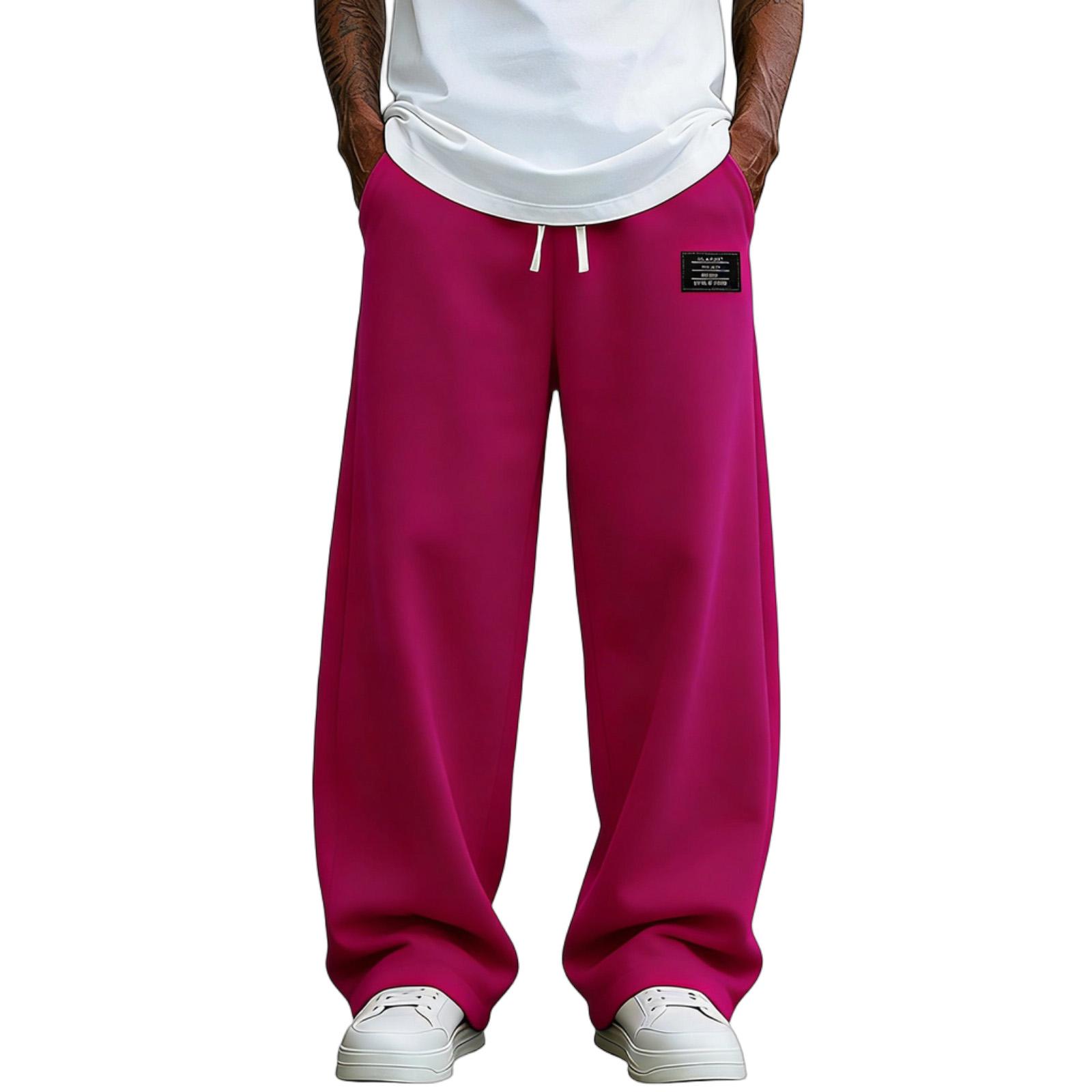 Heima B Heren losse wijde sweatpants met verstelbare trekkoord tailleband en opgestikte zakken Casual atletische broek XL warm roze kleur