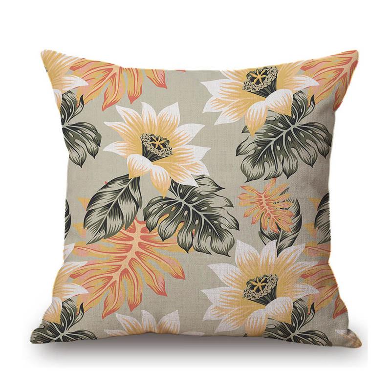 Morandi Color Jungle Flower Tropical Plant Leaf Garden Pattern Home Decorative Sofa Throw Pillow Case Cotton Linen Cushion Cover