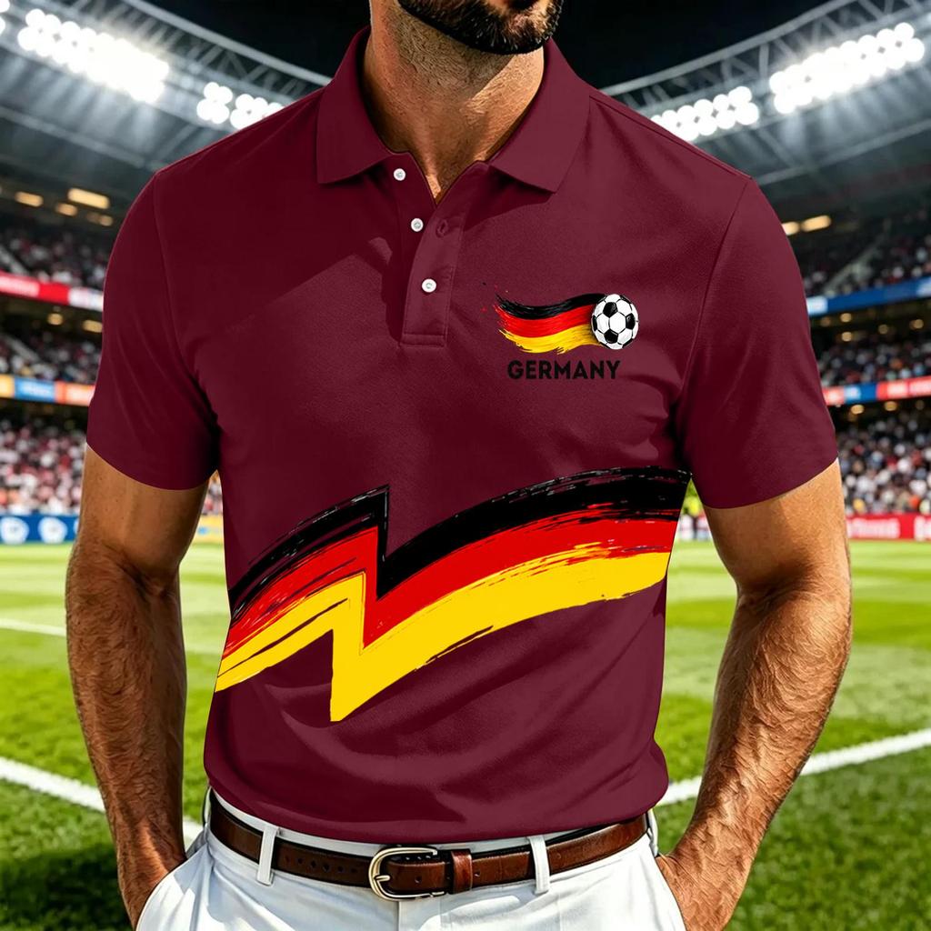 Men's Casual Soccer Print Quick-Dry Polo Shirt Lightweight Mesh Breathable Short Sleeve Top Suitable for Sports and Outdoor Activities