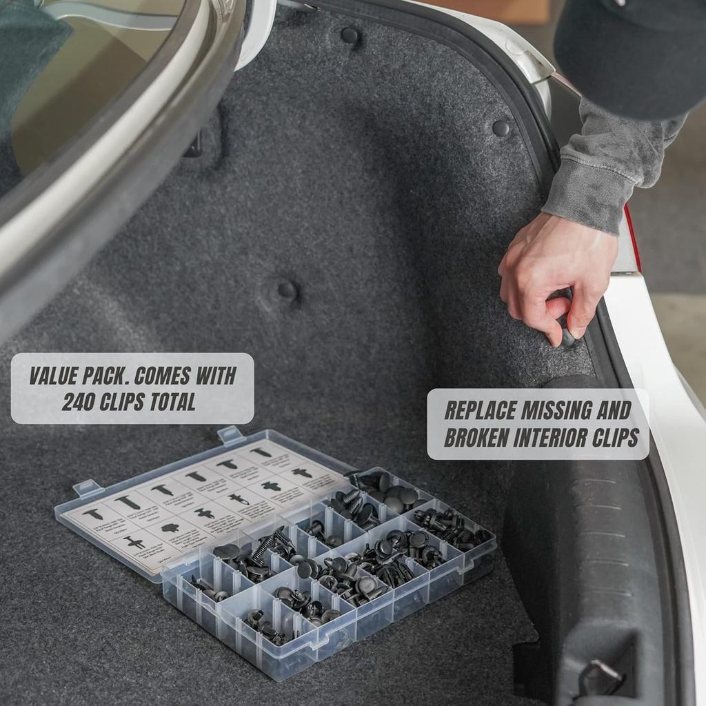 Sunplustrade 240 Pcs Bumper Clips Car Clips Plastic Rivets Fasteners Push Retainer Kit Most Popular Sizes Auto Push Pin Rivets Set for GM Ford Toyota