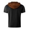 Men's Color Blocked Hooded Top With Pockets  Casual And Comfortable Short Sleeved Shirt