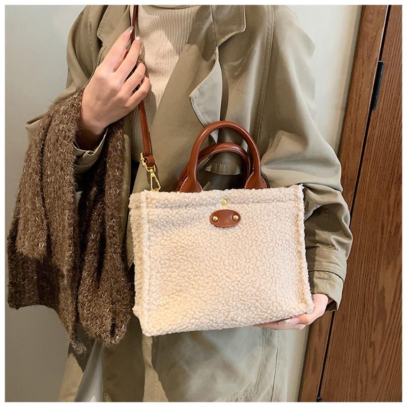 Lamb Wool Plush Bag Women's Large-capacity New Autumn and Winter Messenger Bag Portable Commuter Tote Bag
