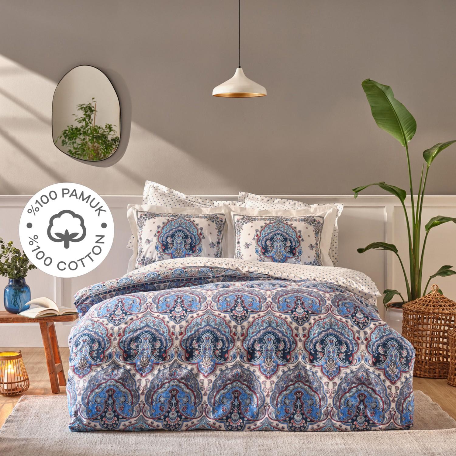 

Karaca Home Maisha Синий Двойной комплект пододеяльников из 100% хлопка