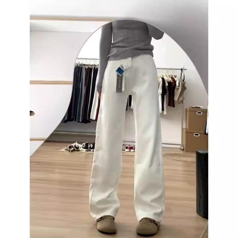 Women's High Waist Wide Leg Jeans Loose Fit Commuter Fleece Lined Straight Autumn Winter Denim Pants