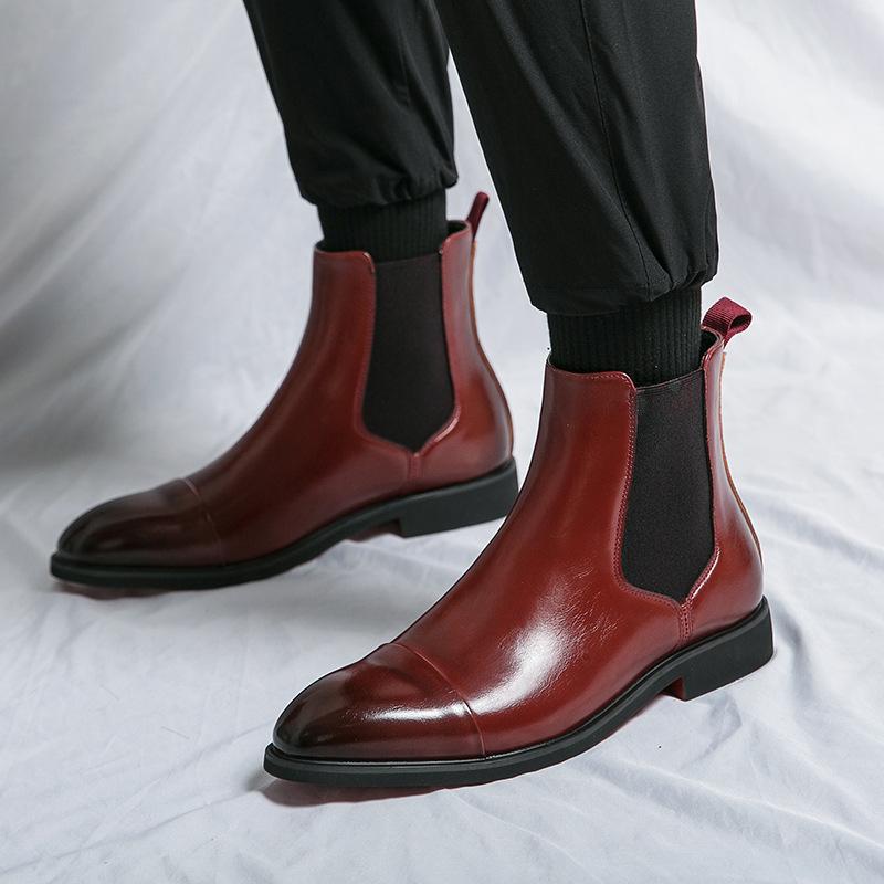 European and American Version of Large-size Chelsea Boots Men's High-top Pointed-toe Leather Shoes British Fashion Business Foot Short Boots