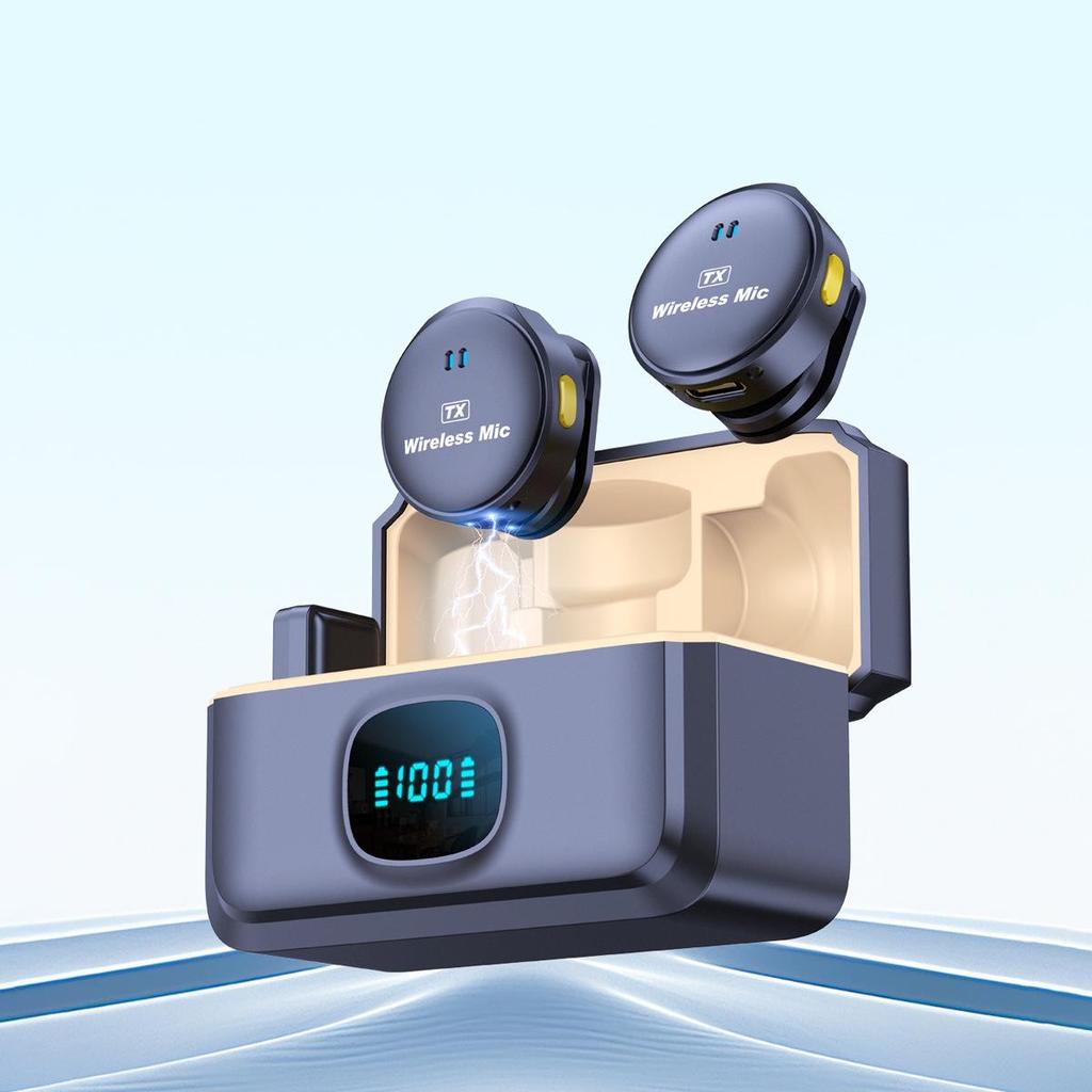 Q8 Wireless Lavalier Microphone Set: Clip-on Mic for Mobile Live Streaming with Sound Knob and One-to-Two Mic Feature.