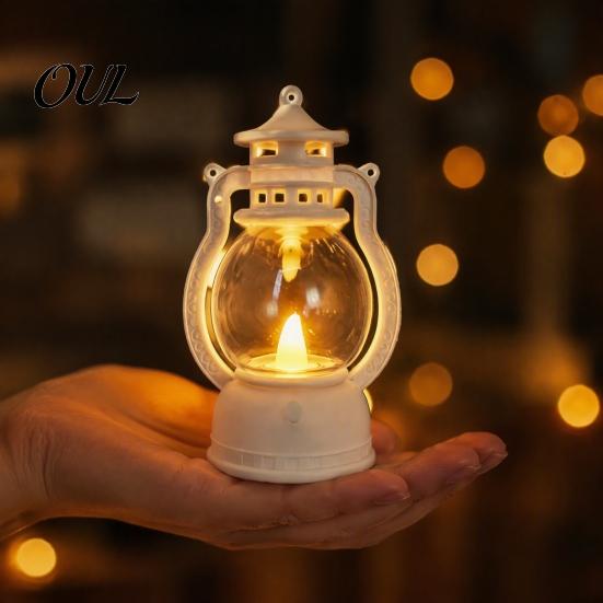 Portable Lantern for Home Decor Vintage Night Light, Flickering LED Candle Lamp Christmas Decorative Plastic Halloween, Flameless Bedside Lamp,