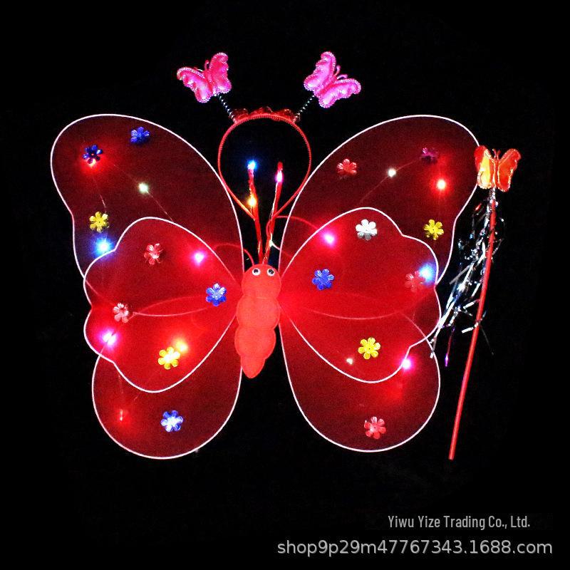 Children's Glow Angel Costume: Girl's Gauze Skirt with Flashing Wings and 20-Light Butterfly Design, 3-Piece Set.