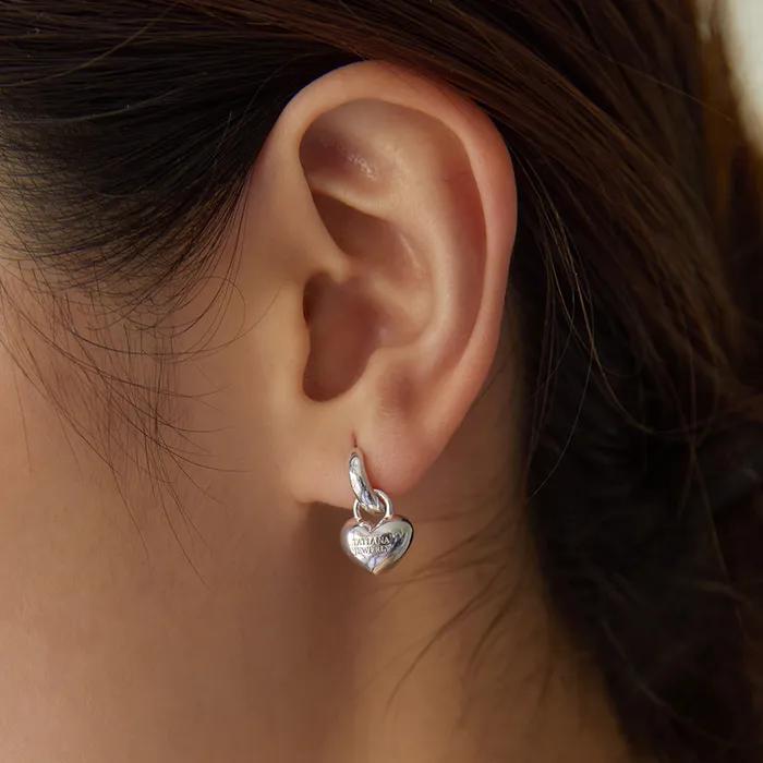 (Silver 925) Heart Dangle Hoop Earrings EC3031