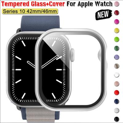 זכוכית מחוסמת+כיסוי לשעון Apple Watch סדרה 10 46 מ"מ 42 מ"מ פגוש מגן מסך כיסוי קשיח PC מט ל-iWatch 42 46 אביזרים