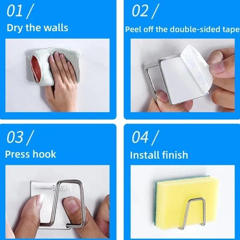 1-10pcs Stainless Steel Sink Sponge Rack for Sponge Steel Wire Ball Draining Paste The Inner Wall of The Sink Kitchen Supplies