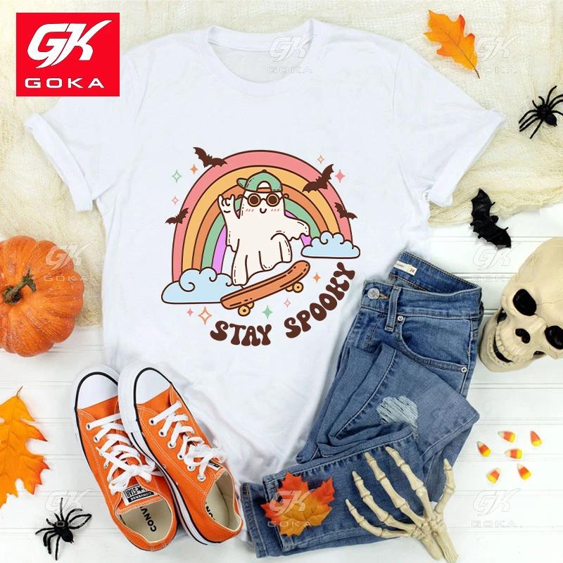 

Premium Cotton T Shirt Halloween Boo Stay Spooky T Shirts Womens Fashion Harajuku Cool Short Sleeve Hip Hop Tops Unisex Tees S