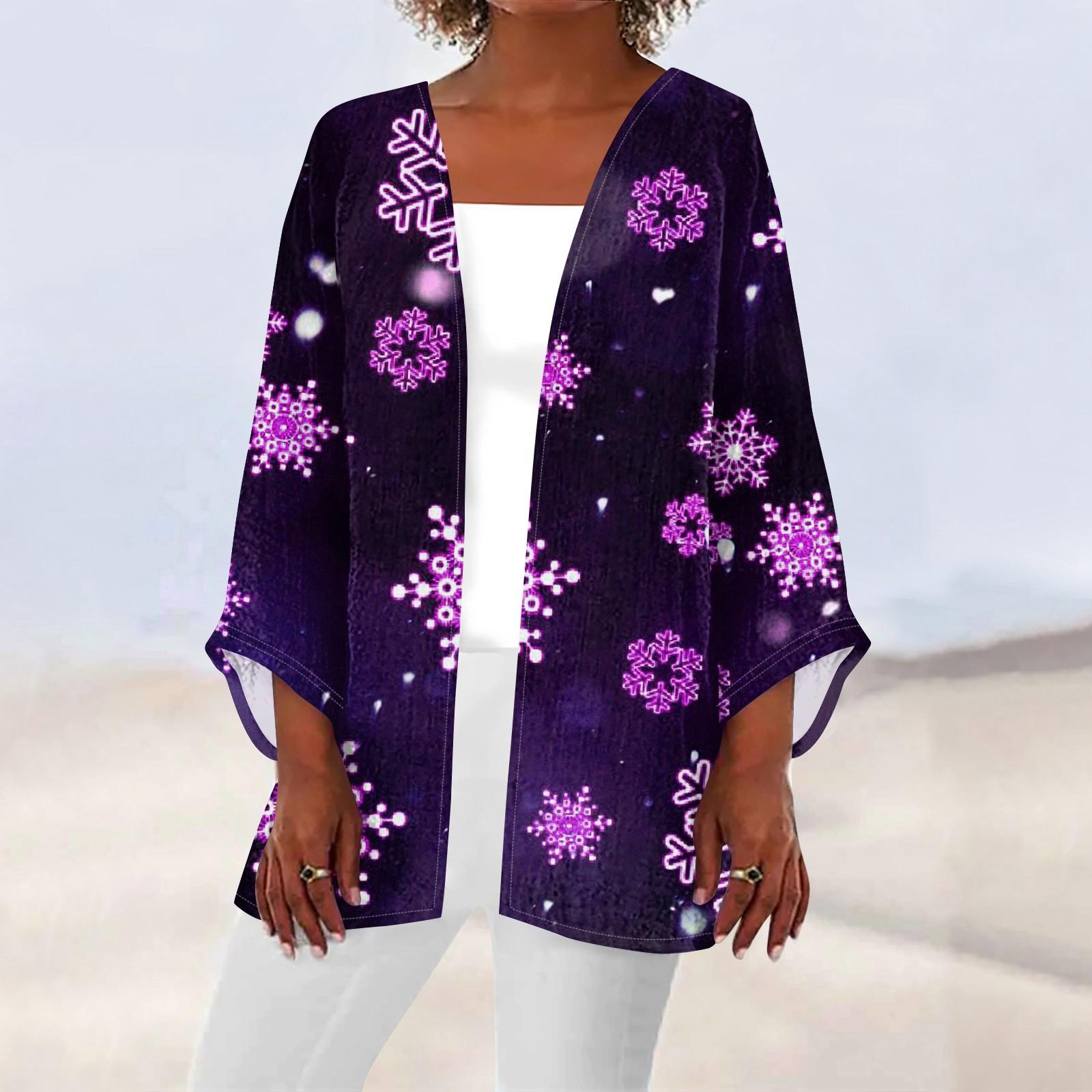 

Жіночий повсякденний модний різдвяний принт, легкий жакет середньої довжини, кардиган XXXXL фіолетовий