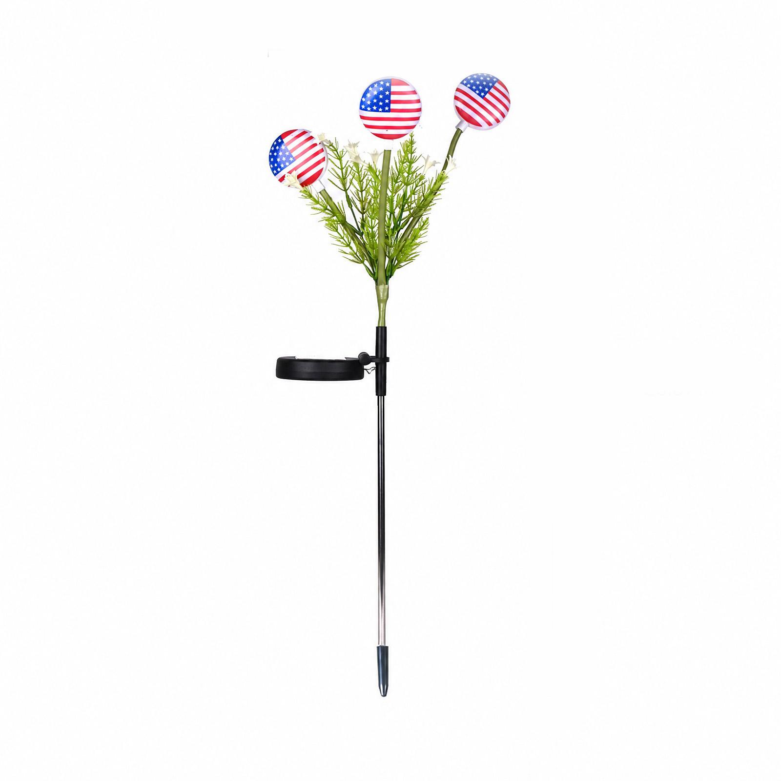Solar Powered Outdoor Flag LED Garden Stake Light Waterproof Ground Spike with Three Flag Heads for Yard Pathway Decoration One Size