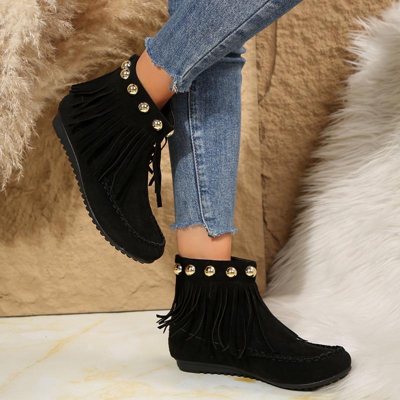 Women's Boots Short Boots Autumn and Winter New Versatile Large Size Flat-bottomed Tassel Boots