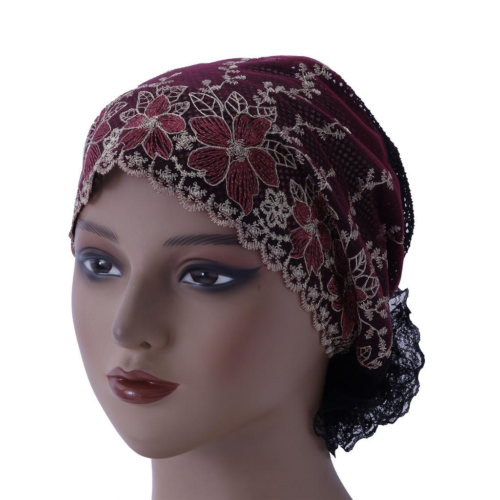 Womens Double Layer Turban Hat With Embroidery And Lace For Summer And Winter