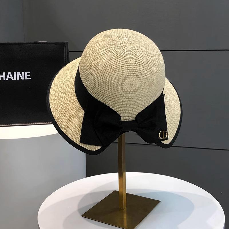 Lace Bow Straw Hat Women's Summer French Large Brim Sunscreen Hat Seaside Beach Vacation Sun Hat