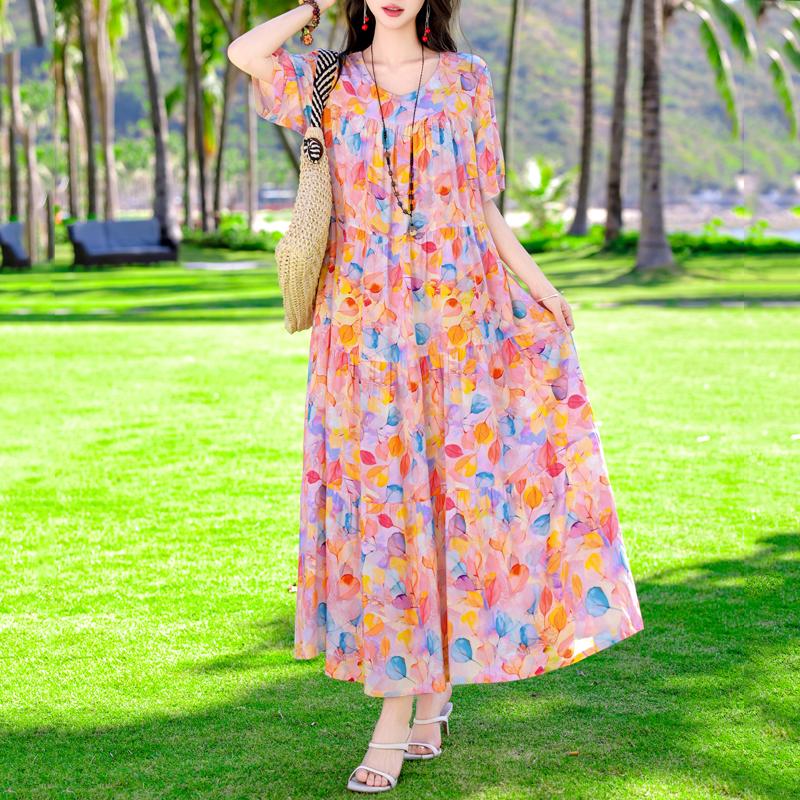 Elegant Long Dresses Summer Clothes Short Sleeve Casual Loose Women Dress