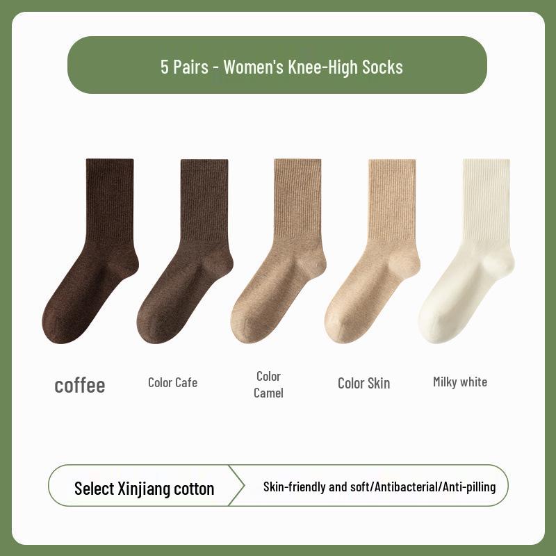 Autumn Maillard Women's Pure Cotton Over-the-Knee Retro Anti-Odor Scrunched Socks for Fall and Winter