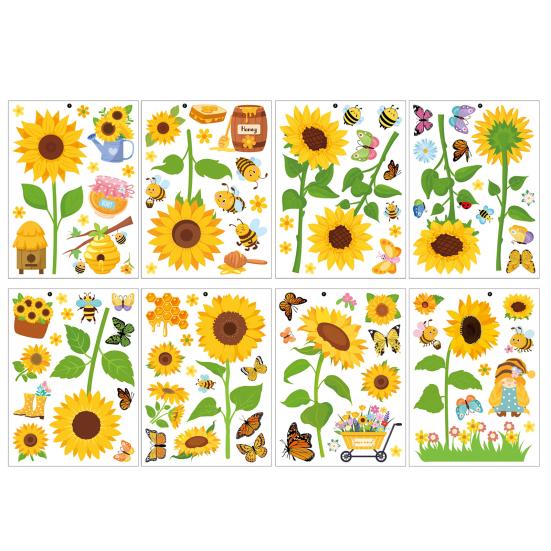 8 Sheets Spring Window Clings Butterfly Flower Hummingbird Window Decals to Prevent Bird Strikes Reusable Static Sticker for Glass Windows 2