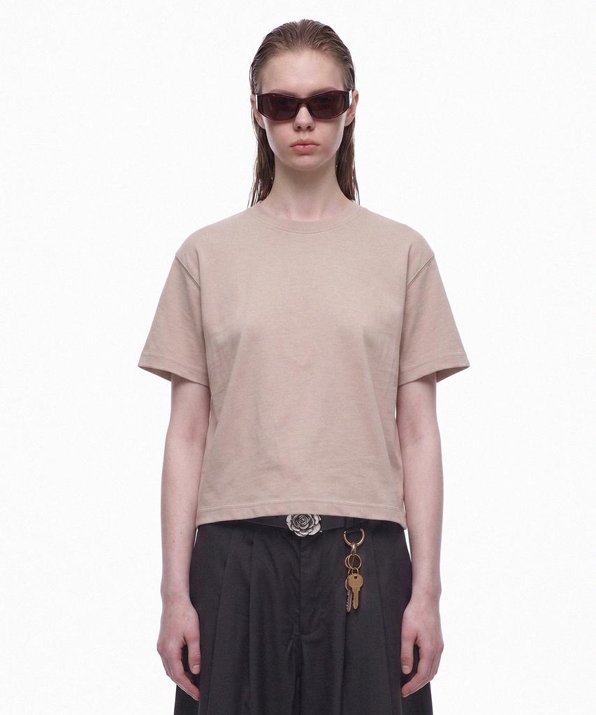 PRINOAR Semi-Crop Short Sleeve T-Shirt - Ginger Beige