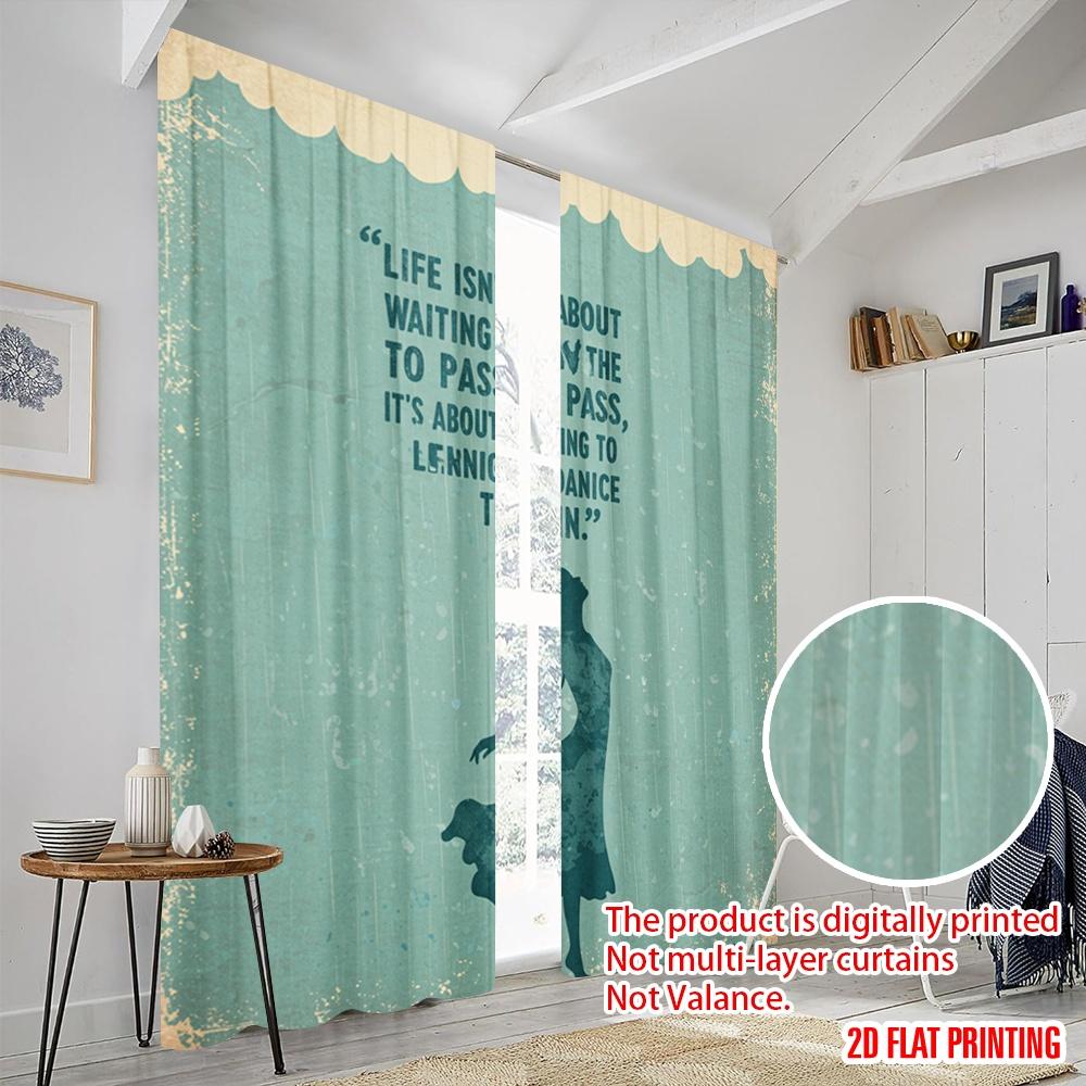 2pcs 2D flat printing Window Curtains Dance In The Rain 100% Polyester Fabric Without Electricity Holiday Decorations Perfect