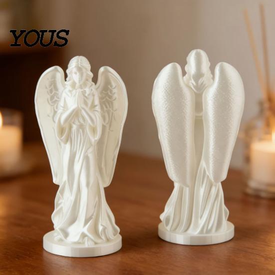 Office Table Decor 3D Printed Angel Figurine Statue, Vintage Desk Ornament with Flowing Robe & Desktop Wing, Matte Finish Art Sculpture for