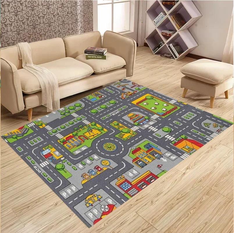 Washable City Road Play Rug Kids Playroom Decor Non-Slip Carpet