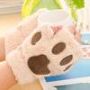Winter Girl Cute Bear Cats Claw Cashmere Neck Hanging Half Finger Gloves Mittens