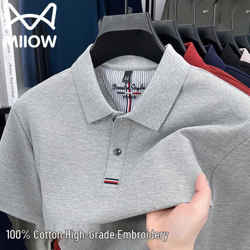 MiiOW Men s Embroidered Pure Cotton Polo T-Shirt L