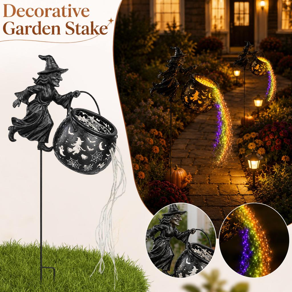 Lanterne de Jardin Chaudron de Sorcière avec Effet Luminescent pour Halloween et Décor Extérieur