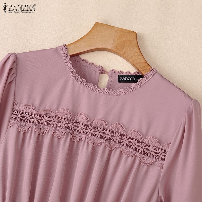 ZANZEA Women Elegant Round Neck Summer Casual Short Sleeve Long Dress