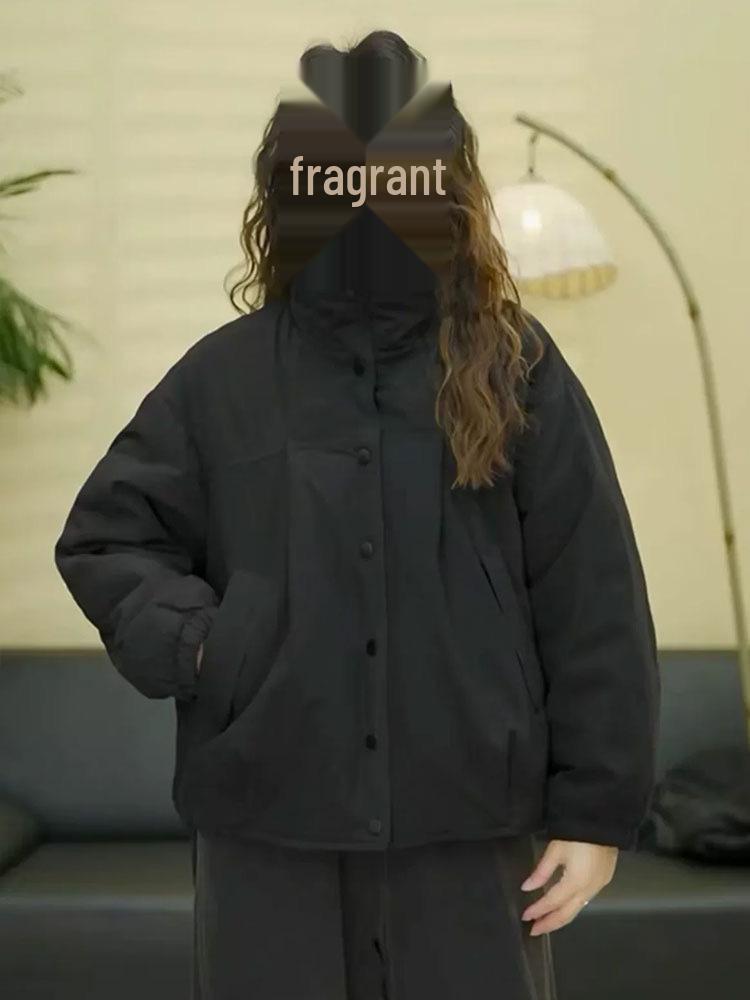 

Женская зимняя мода 2024, приталенная куртка с хлопковой подкладкой и воротником-стойкой, утолщенное повседневное свободное пальто Large чёрный