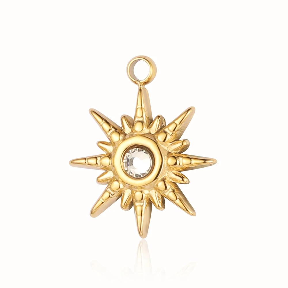 Sun Evil Eye Mirror Polished 316 Stainless Steel DIY Charm Moon Hamsa Hand Zircon Jewelry Star Heart Necklace Pendant