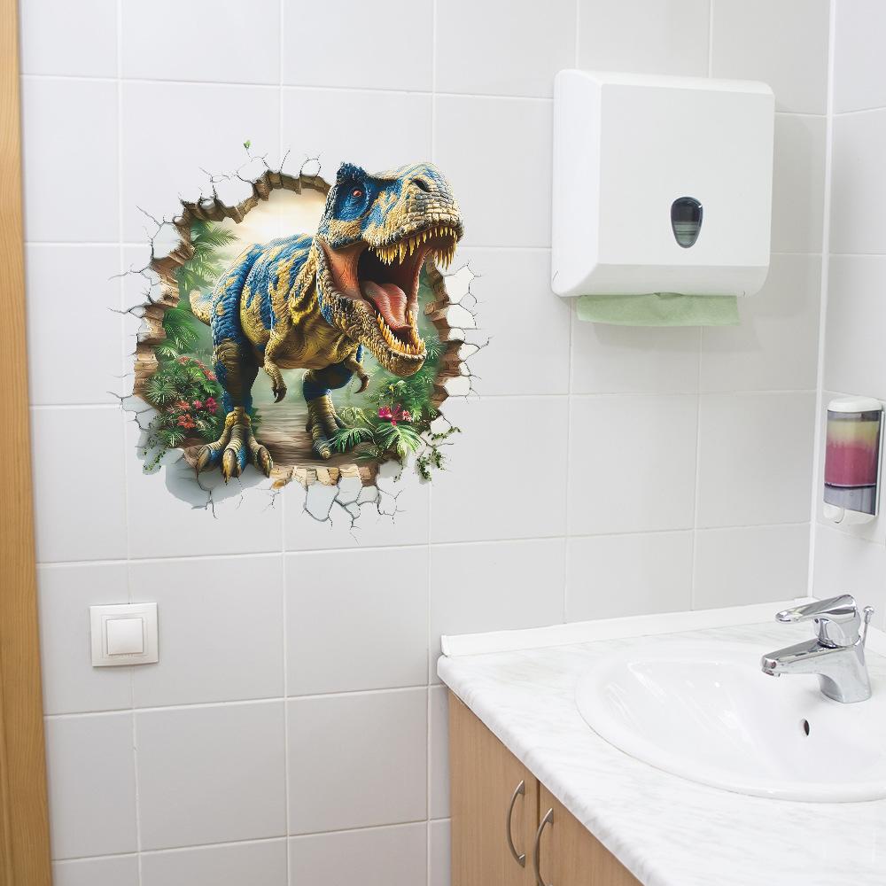 Cartoon Wanddurchbruch Wildes Dinosaurier Männchen Schlafzimmer Spielzimmer Dekorative Wandaufkleber