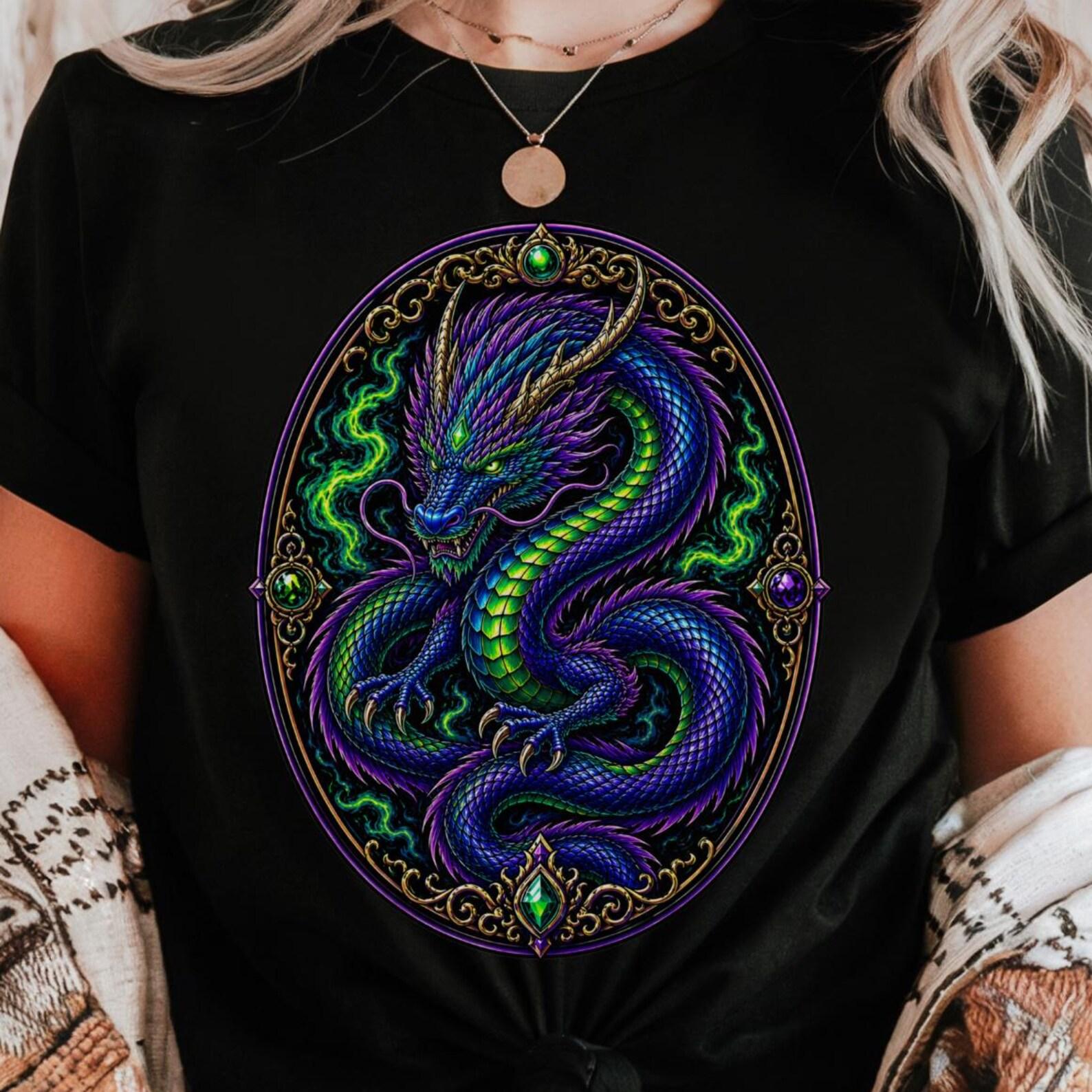 Arcane Dragon Shirt | Fantasy Serpent Medallion Tee | Gothic Magic Dragon Gift M