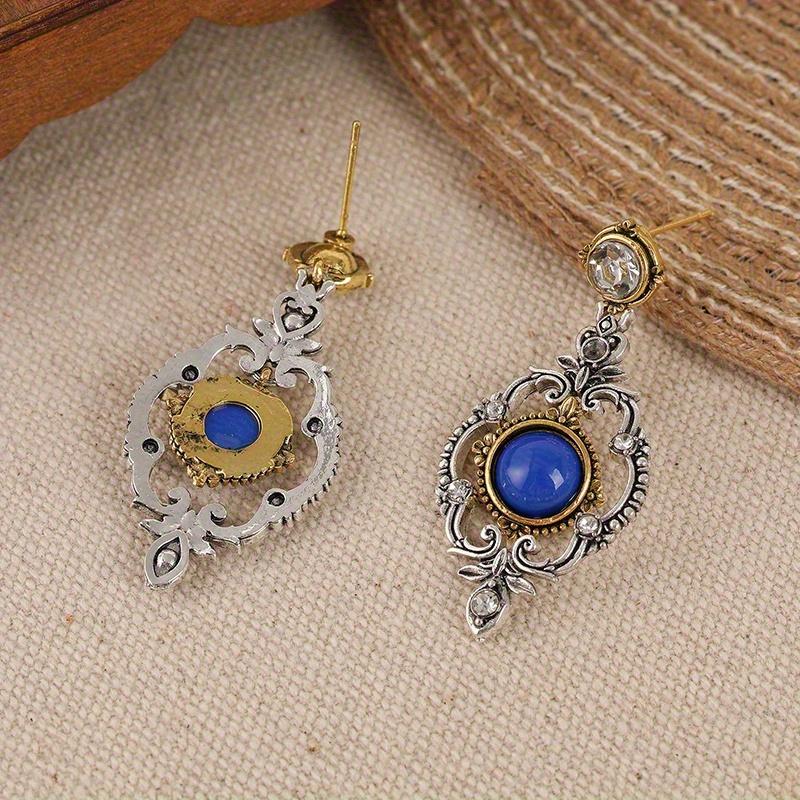 Bohemian Vintage Hohlgeschnitzte Lapislazuli Anhängerohrringe Personalisierbare Accessoires für Männer und Frauen