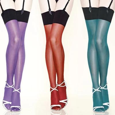Sexy Women Multi-color Vintage Oil Shine Shiny Erotic Stocking Thigh High Belt Over Knee Long Stocking Lingerie Tights Pantyhose