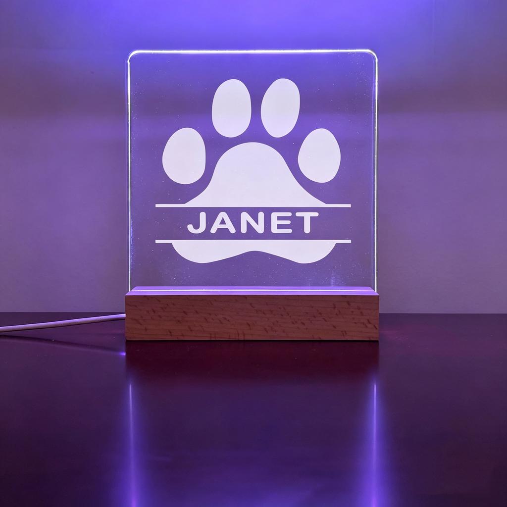 Personalized Dog Paw Acrylic Night Light Custom Pet Name Wooden Base Creative Tabletop Decor Lovely Present For Pet Owner