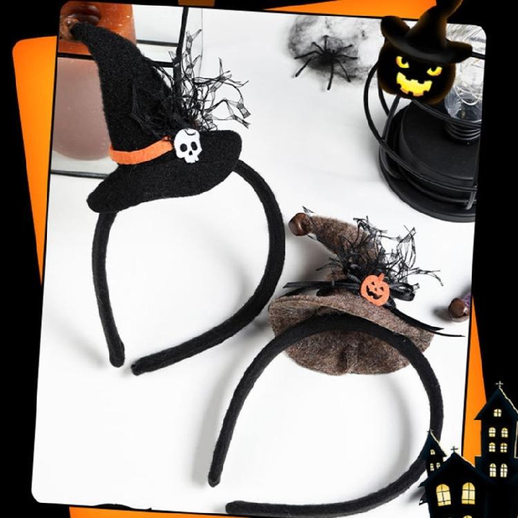Halloweenowe Opaski z Czapką Czarownicy z Detalami Czapki i Czaszki Modne Opaski Magiczna Dekoracja Imprezowa
