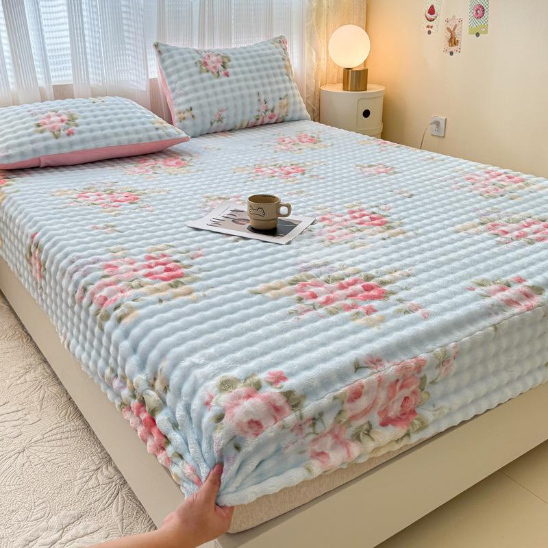 Winter Imitation Rabbit Down Milk Velvet Bed Sheet Single Piece New Printing Design High Weight Plus Velvet Thickening