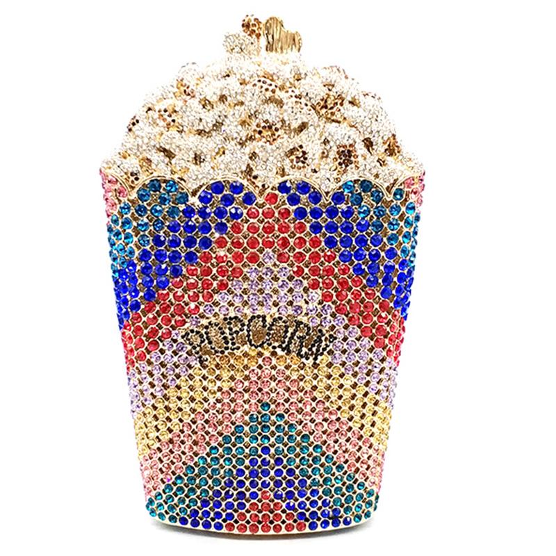 Popcorn White Clear/Red Evening Clutch Bag Wedding Purse Handmade Dazzling Women Shoulder Chain Handbags Party Cocktail Clutches