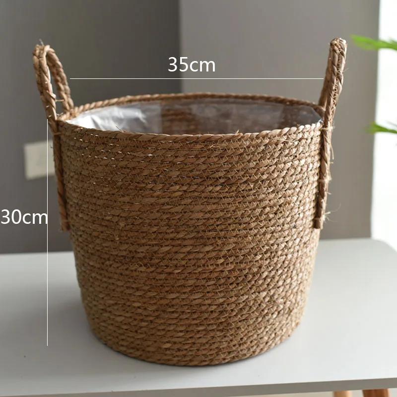 Nordic Extra Large Straw Flower Pot Seaweed Storage Basket Potted Plant Flower Basket Plant Basket Woven Floor Indoor Flower Pot