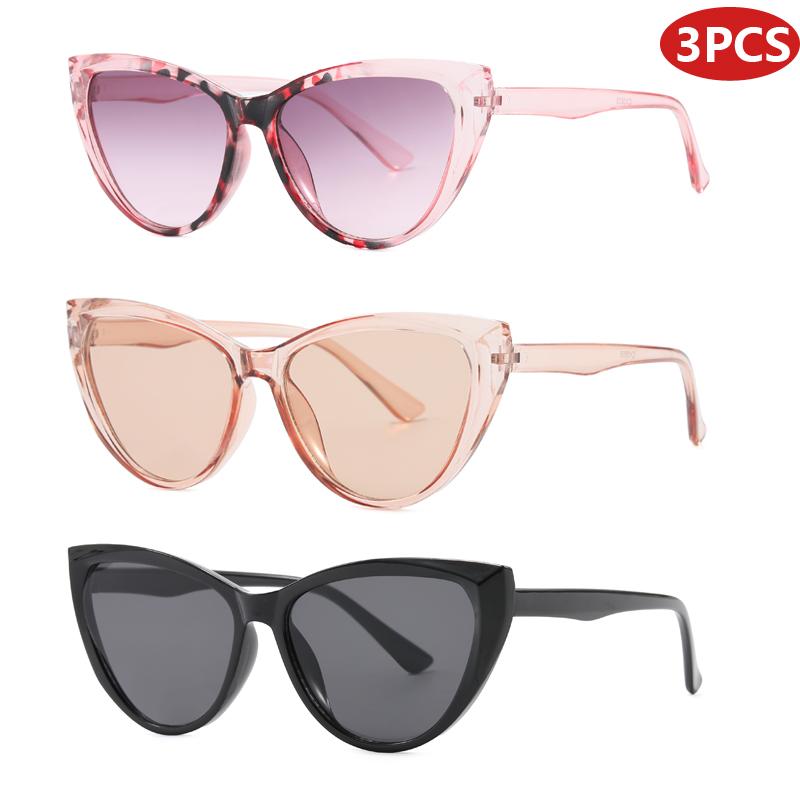 3pcs INS Fashion Large Frame Cat Eye Sunglasses Women Men Retro Gradient Sun Glasses Oversized Brand Eyeglasses Female Unisex