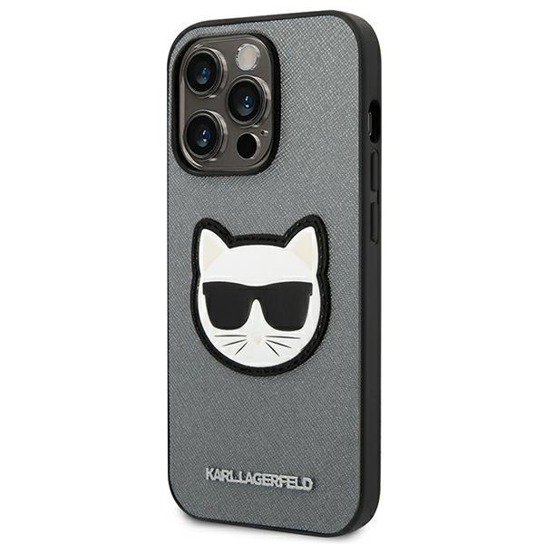 Karl Lagerfeld KLHCP14LSAPCHG iPhone 14 Pro 6.1" Hardcase Silver/silver Saffiano Choupette Head Patch