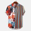 Men's 3D Printed Hawaiian Shirt Summer Tropical Stripe Leaves Short Sleeve Button Down Shirt Casual Loose Fit Beachwear