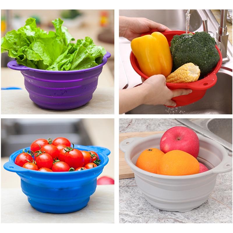 Folding Silicone Drain Basket Fruit Vegetable Washing Basket Foldable Strainer Colander Collapsible Drainer Kitchen