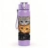 1PC Two Stacked Fluffy Cats 750ml Color Plastic Sports Water Bottle Leakproof Flip Straw Lid For Sports Office Home Use