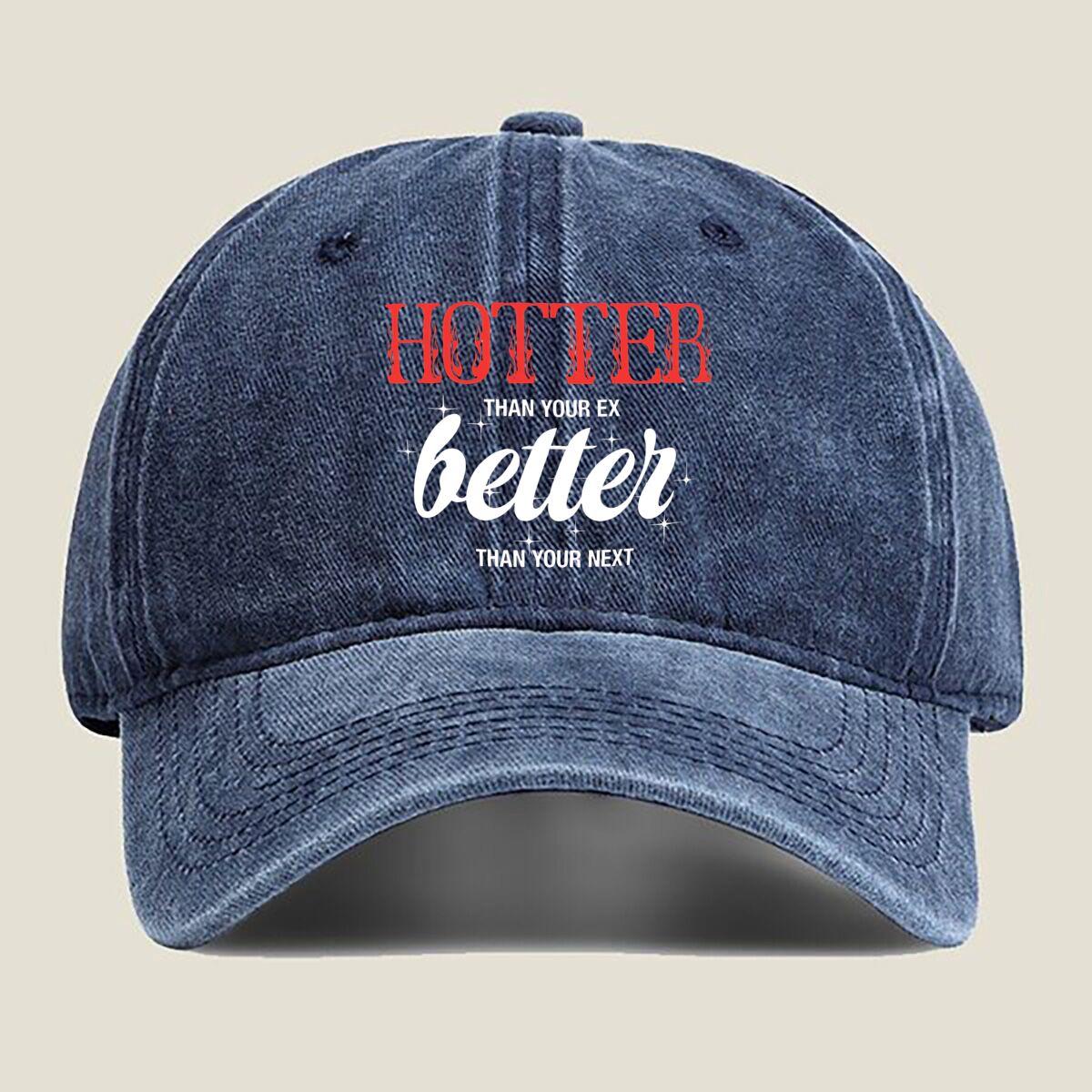 

Hotter Better Slogan Fashion Washed Baseball Cap Hat Outdoor Activities One Size темно-синий